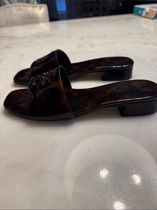 Tory Burch Dark Brown Patent Logo Slide main image 0
